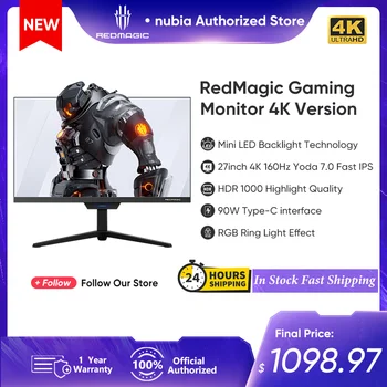 RedMagic E-sports Display Red Magic 4K Gaming Skjerm Ultra HD Mini LED-bakbelysningsteknologien 27inch 160Hz HDR-1000