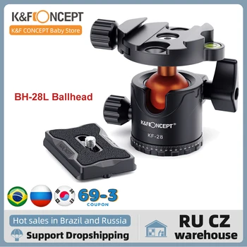K&F KONSEPTET BH-28L Ballhead Tripod Mount Adapter 28mm Ball Head-Adapter QR-Plate 1/4In Aluminium Legering 10 kg Nyttelast vater