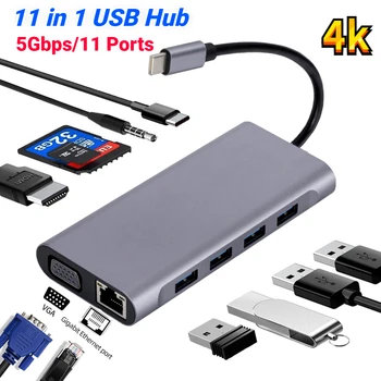 USB-C-HUB Type C til 4k HDMI-kompatibel USB 3.0 Adapteren 11-i-1-Multi-Port Multipuerto Dock Stasjon for MacBook/Notebook Laptop