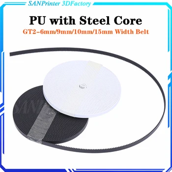 GT2-PU-Belt med Stål Core GT2 Belte 2GT Timing Belte Bredde 6 mm 10 mm for 3D-skriveren deler Anti-slitasje Forsterke Åpne Belte