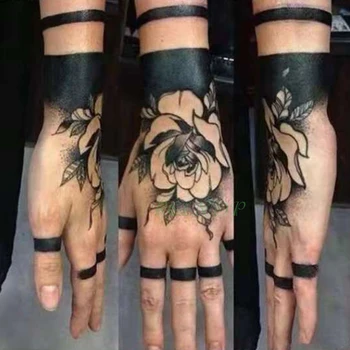 Vanntett Midlertidig Tatovering Klistremerke finger ring med blomst hånd kunst håndleddet tatto flash tatovering falske tatoveringer for kvinner