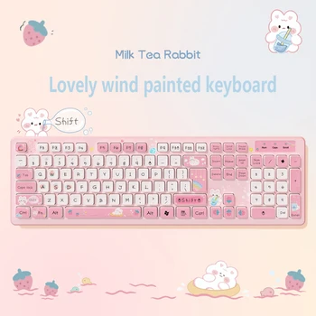 Kawaii kablet tastatur melk te kanin søt rosa søt sjokolade kablet tastatur jenter tastatur kreative coloring trådløst tastatur